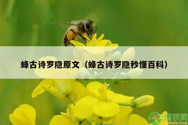 蜂古诗罗隐原文（蜂古诗罗隐秒懂百科）